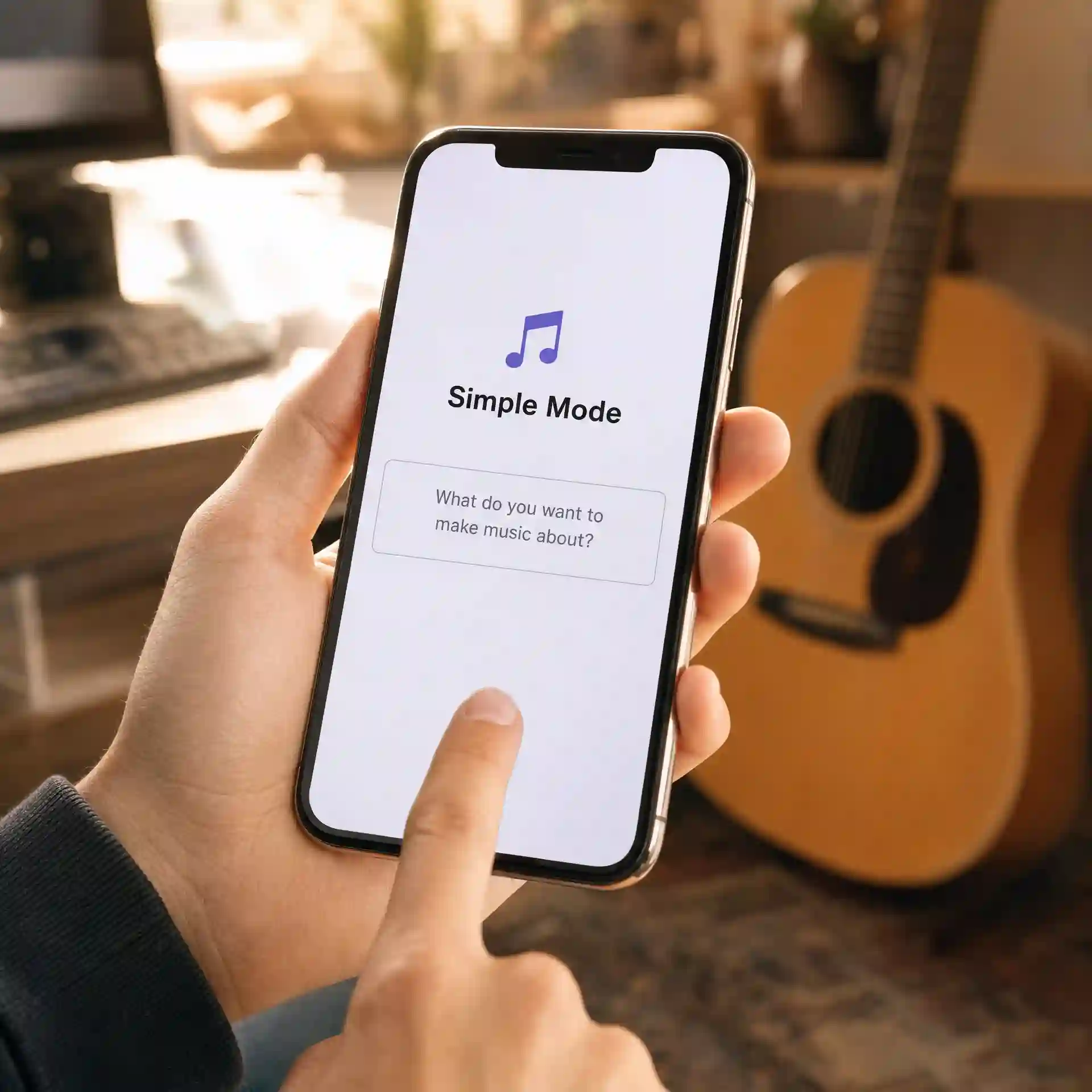A creator compares simple mode settings and prompt ideas while shaping a short AI music session, with the interface emphasizing speed, clarity, and an easy path from idea to output.
