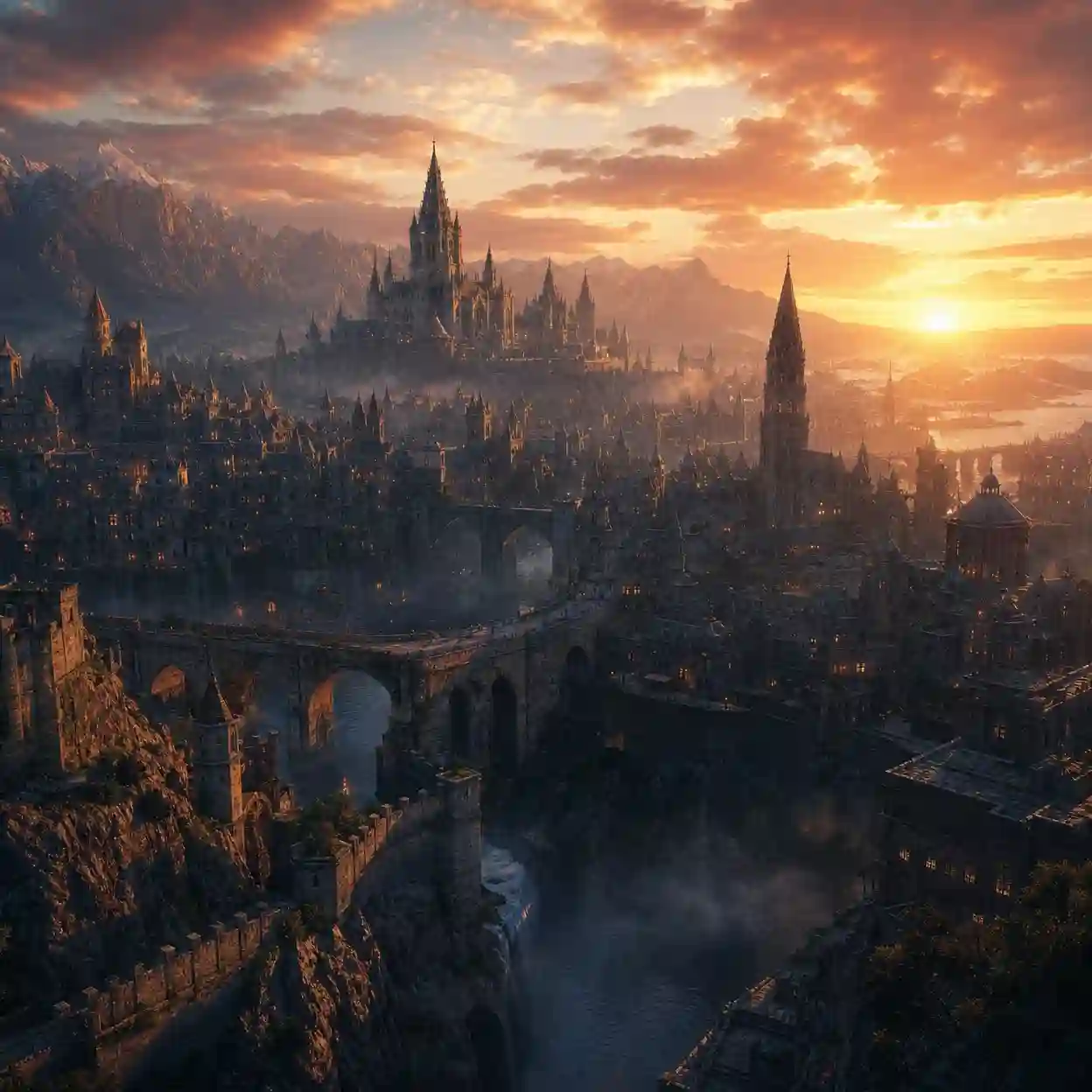 ai game music RPG adventure artwork showing orchestral game music for medieval cities, dark forests, dangerous dungeons, heroic narratives, and immersive open worlds.