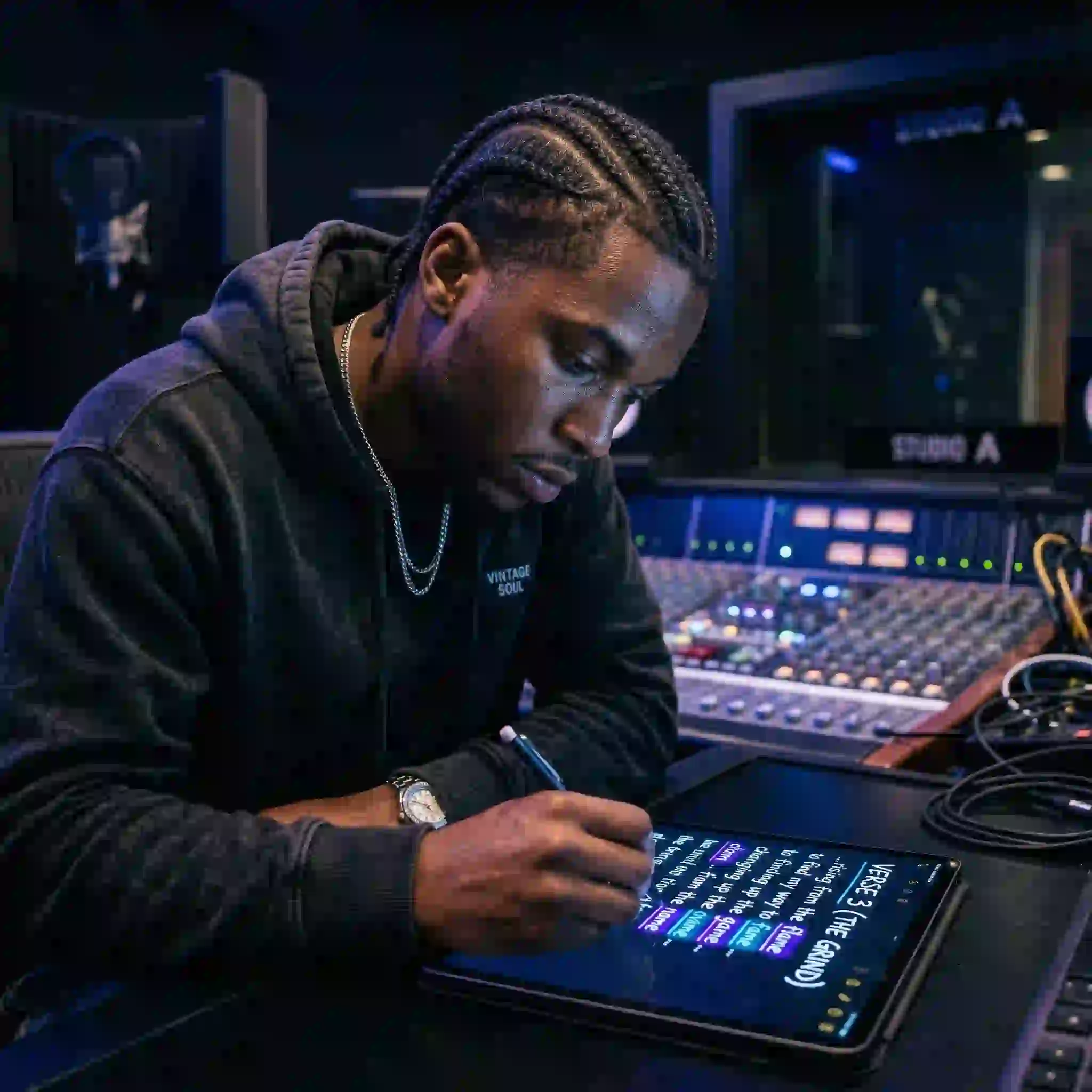 Our premium AI rap generator crafts perfect rhymes as an auto rap lyrics maker, understanding your vibe to ensure every bar hits hard.